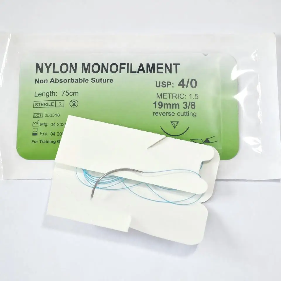 100 Pcs Nylon Monofilament Non Absorbable Dental Suture Needle 3/8 Reverse Cutting 19mm 25mm 30mm USP 2/0 3/0 4/0 Practice Set