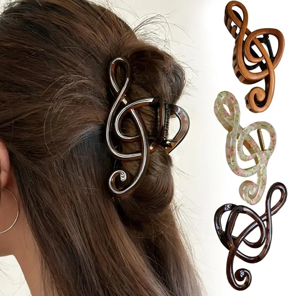 New Large Musical Note Hair Claw Clip, Luxury Retro Resin Sh