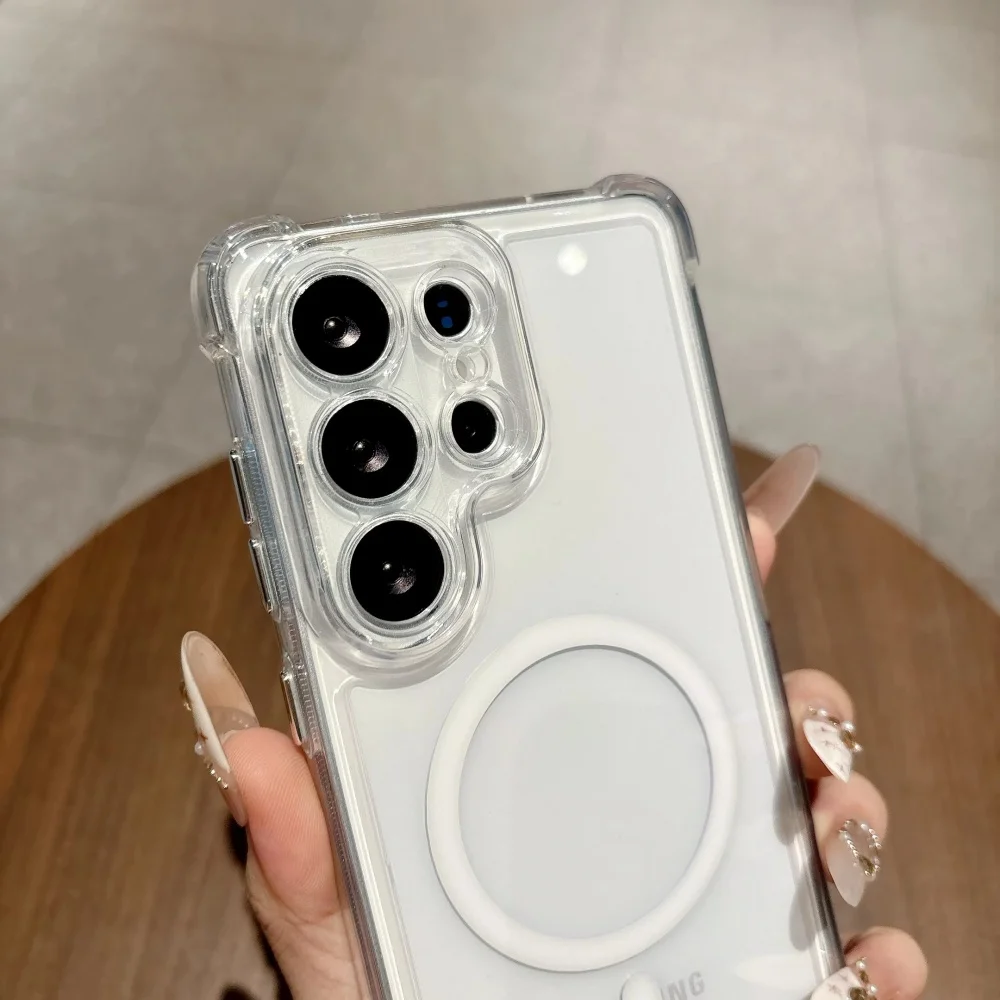 Four Corners Anti Drop Clear Magnetic Case For Samsung Galaxy S26 S25Ultra Plus A56 A55 A54 Magsafe Wireless Charging Back Cover