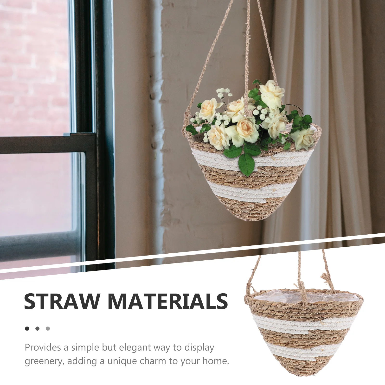 

Straw Woven Hanging Planter Pot Durable Flower Basket Balcony Garden Decorative Vase Plant Holder Decorative Vase