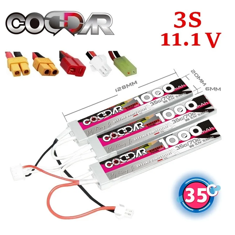 CODDAR 11.1V 3S Lipo Battery Water Gun for Mini Airsoft BB Air Pistol Electric Toys RC Parts With SM XT30 T Plug Max 70C