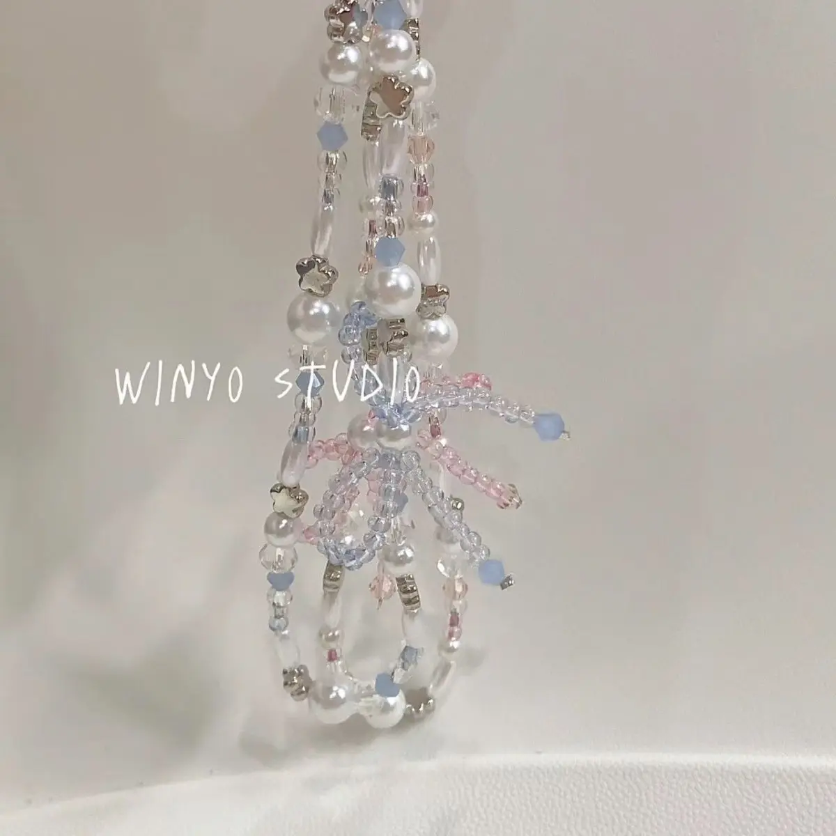 

Korean Cute Bowknot Star Pearl Pendant Beaded Phone Charm For iPhone Accessrioes Universal Lanyard Girl Jewelry Hanging Rope