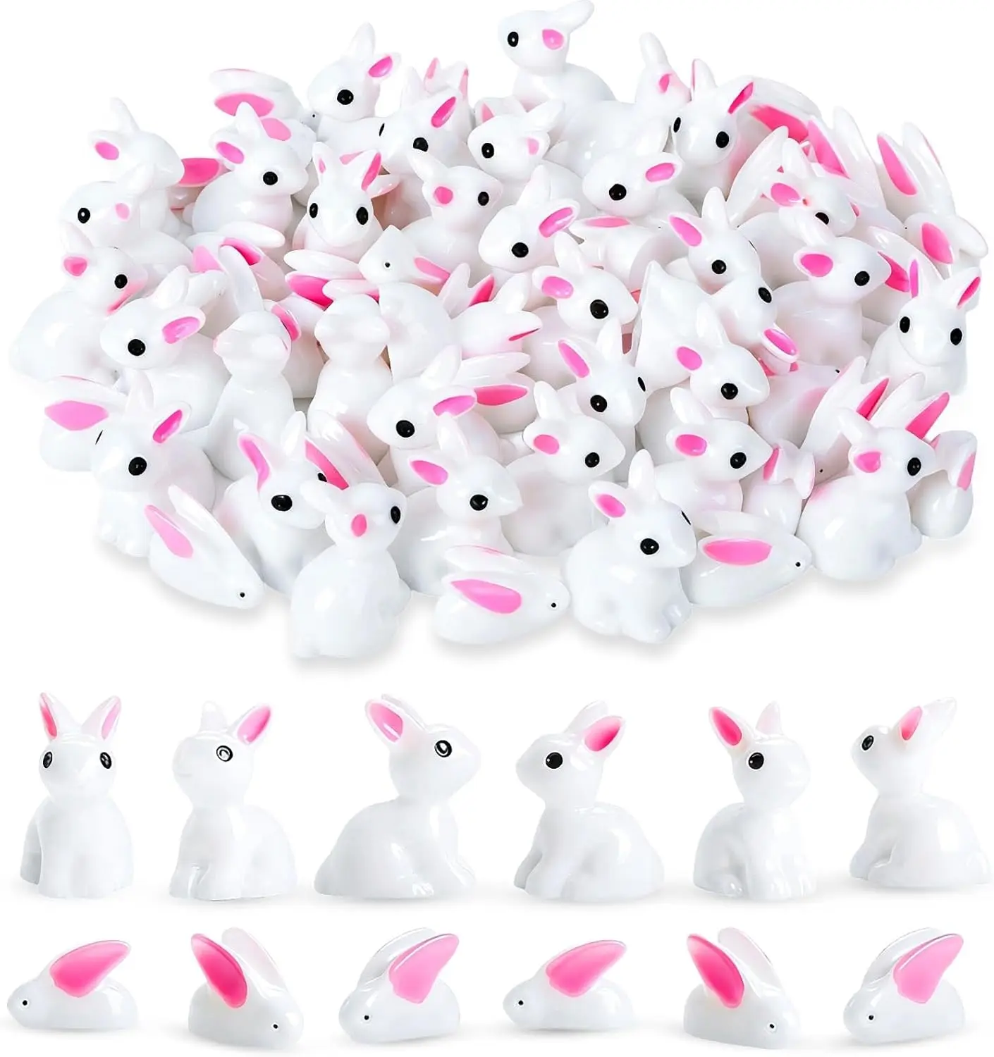 12Pcs Mini Resin Easter Bunny Figurines, Tiny White Miniature Rabbit Statues, Landscape Ornaments for Easter Egg Fillers, Garden