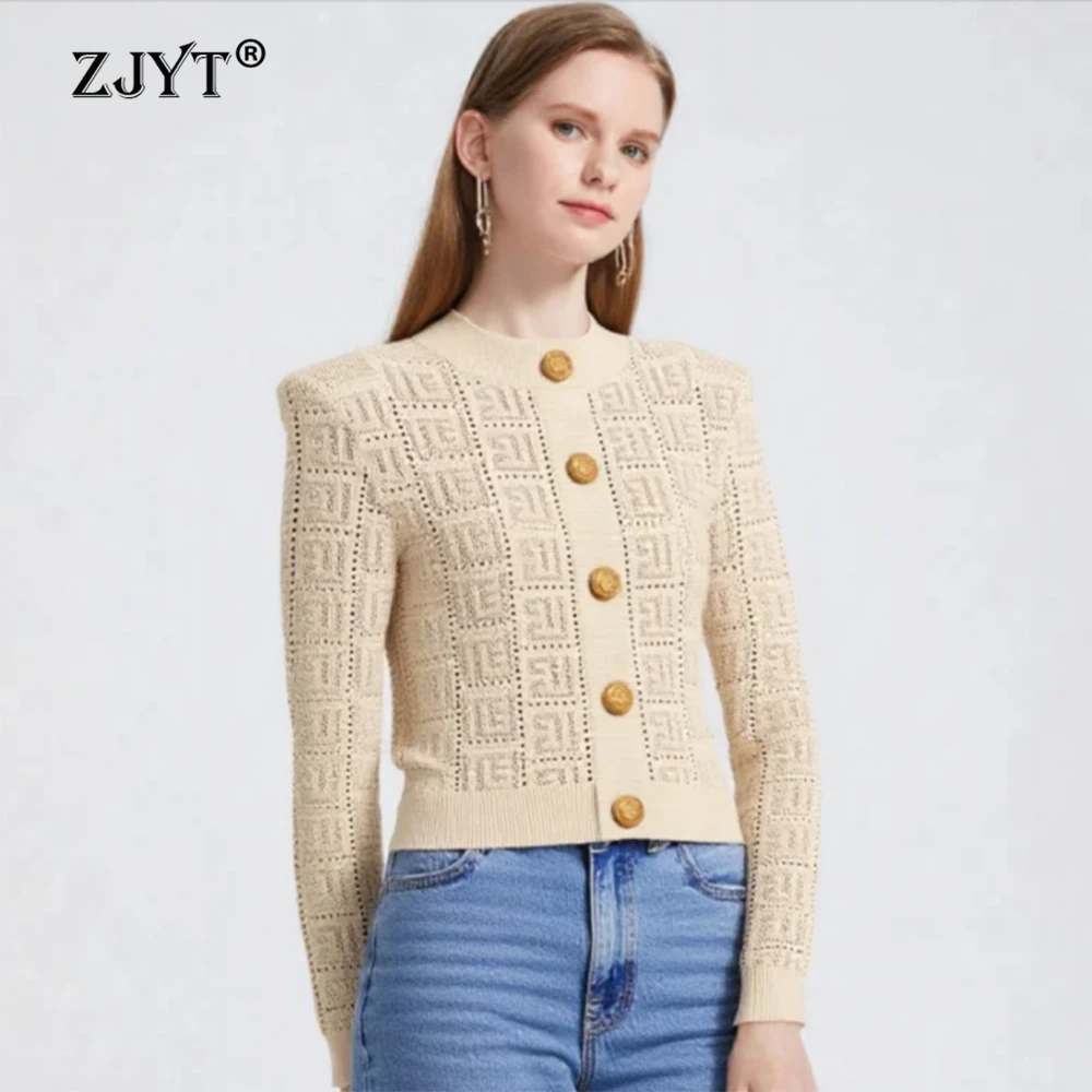 

ZJYT Spring 2026 New Fashion Women's Knit Top Long Sleeve Knitwears Elegant Purple Jersey Cardigans Sweaters Jumper for Woman