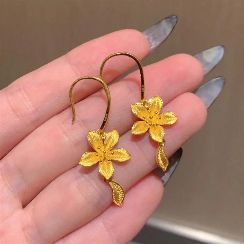 

100% Real 24K Gold Happiness Flower Earrings - Luxury Wedding Jewelry, Lifelong Commitment For Bride & Groom