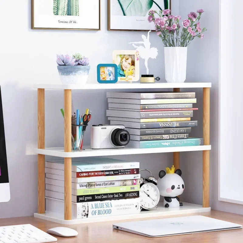 Bookcase Wooden Shelf Desktop Racks Desk Children Storage Multi-fun Office Desk Multi-layer Partition Small Home Storage Holders