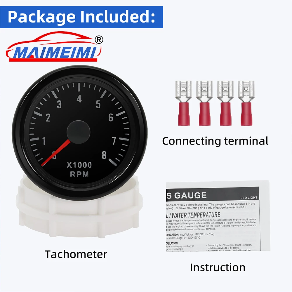 

0-8000 RPM Tachometer 52MM Digital pointer instrument with White LED Backlight 12V Car Gauge for 1-8 Cylinder