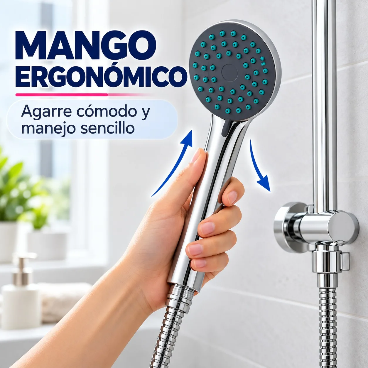 Juego de Alcachofa de Ducha de Mano con Manguera Flexible de 150cm y Soporte de Pared, Cabezal de ABS Cromado con Boquillas de Silicona Antical para Baño y Lavado de Mascotas
