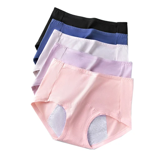 5 unids/set de bragas menstruales de cintura alta a prueba de fugas, bragas fisiológicas de algodón para mujer, pantalones de período femenino anchos, ropa interior