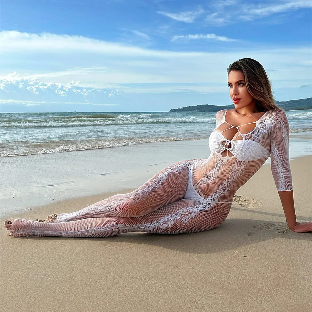 Fashion White Underwear Women Fishing Net Full Body Stockings Clothes Nightclubs Sex Set Ladies Erotic Mesh Perspective Bodysuit