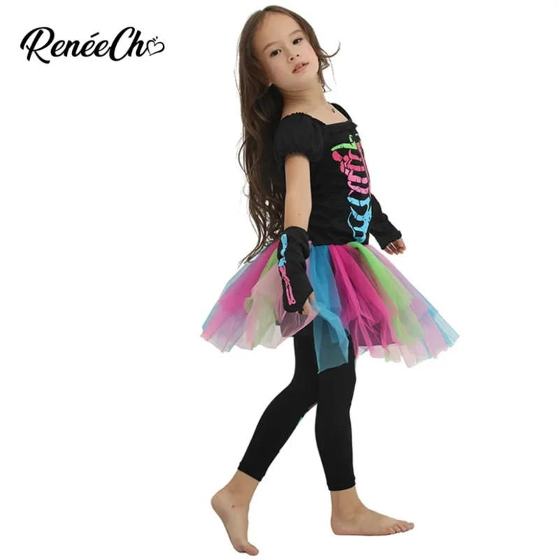 Family Costumes Halloween Mother And Daughter Carnival Costume Girl Skeleton TuTu Dress Cosplay Women Funky Punky Bones Outfit