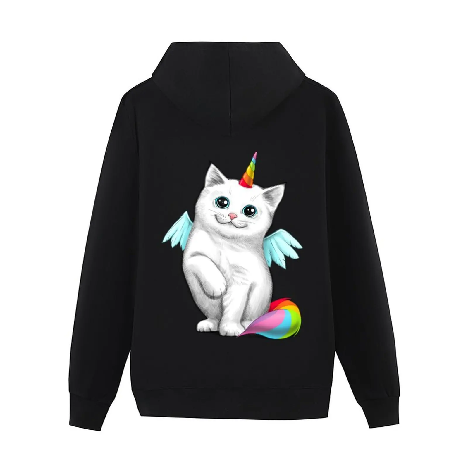 بلوزة بقلنسوة على شكل قطة وحيد القرن ملابس كورية للرجال ملابس رجالية بقلنسوة جرافيك #3