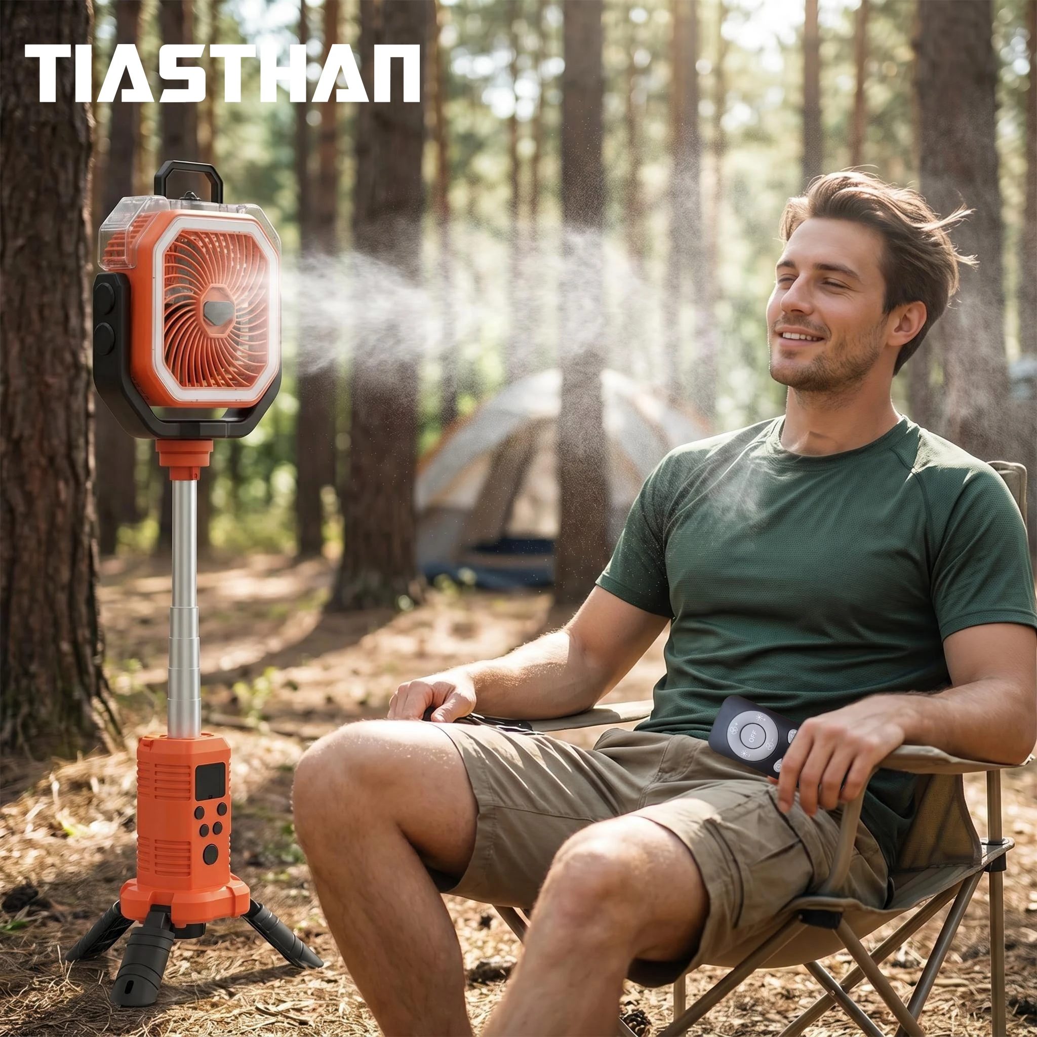 30000mAh Outdoor Portable Rechargeable Fan with Remote Control 4Gear Strong Wind & Double-Hole Water Mist for Rapid Cooling Fan