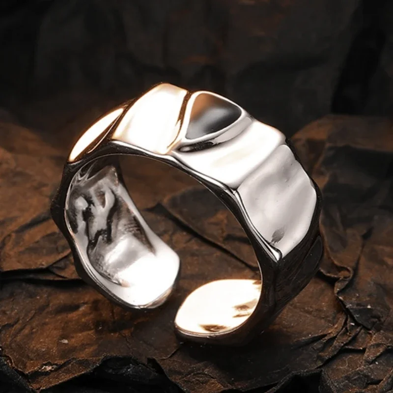 S925 Sterling Silver Rings For Women Men New Fashion Irregular Triangle Pattern Enamel Punk Simple Jewelry Christmas Gift