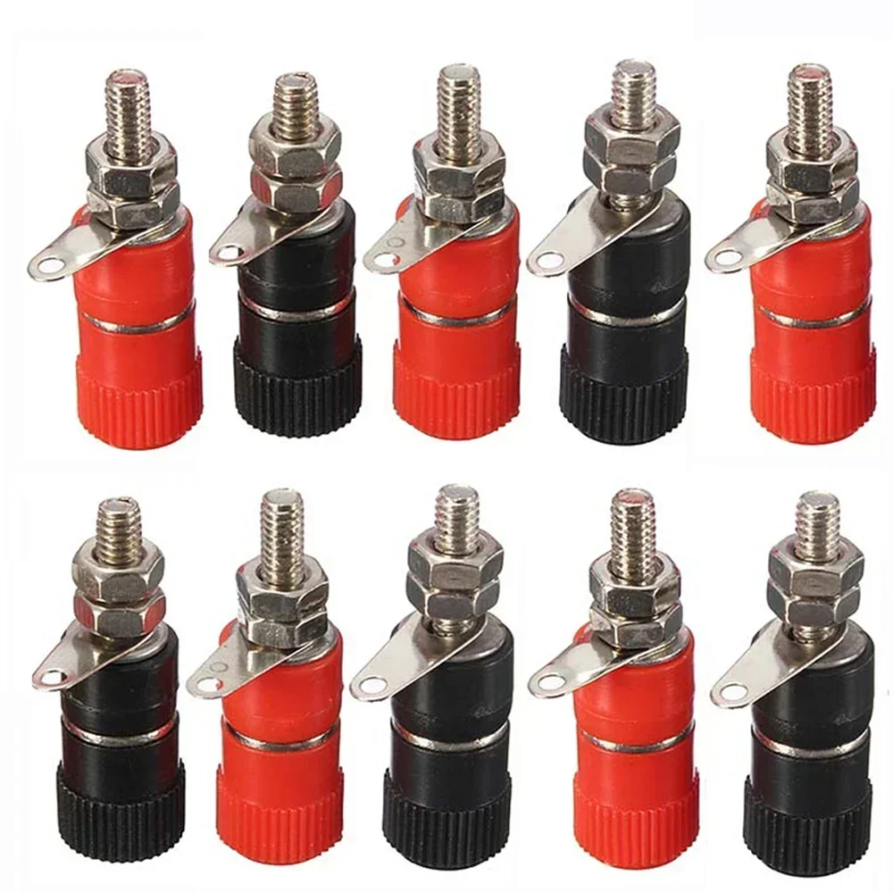 10 sztuk 4mm czerwone i czarne gniazdo bananowe profesjonalne wiązanie nakrętka bananowa wtyczka typu jack złącze niklowane dla wtyczki bananowej 4mm