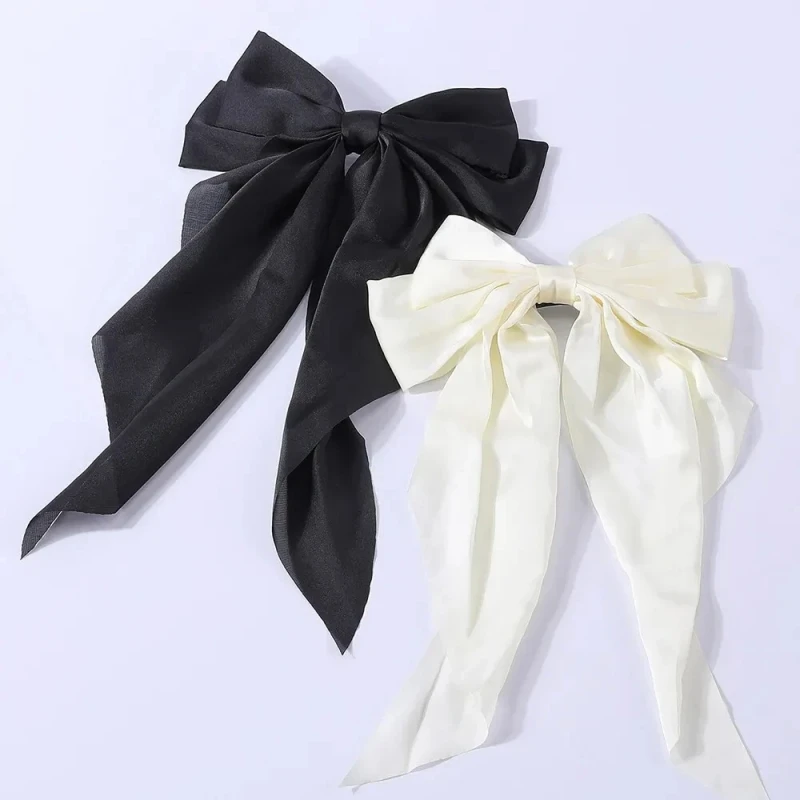 2Pcs/Set Elegant Bow Ribbon Hair Clip Women Fashion Solid Bowknot Satin Hairpin Barrettes Girls Ponytail Clip Hair Accessories