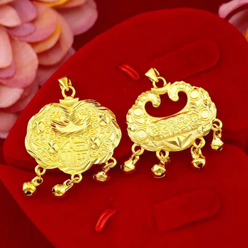 9999 Real Gold 24K Baby Lock Pendant Auspicious Long Life Lock Jewelry Lucky Women Pendant