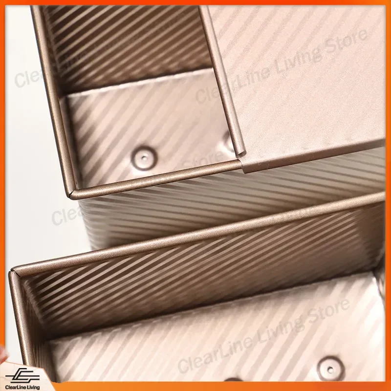 Golden Carbon Steel Corrugated Toast Box with Lid for Toasting Bread Baking Tools Cake Mould Kitchen Accessories Wholesale