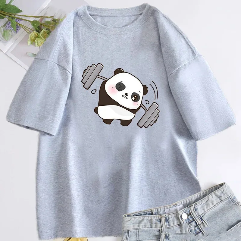 New Funny Panda Cotton T-Shirts Print Men Women Casual O-Neck Short Sleeves T Shirt Oversized Harajuku Unisex Tees Tops Clothing