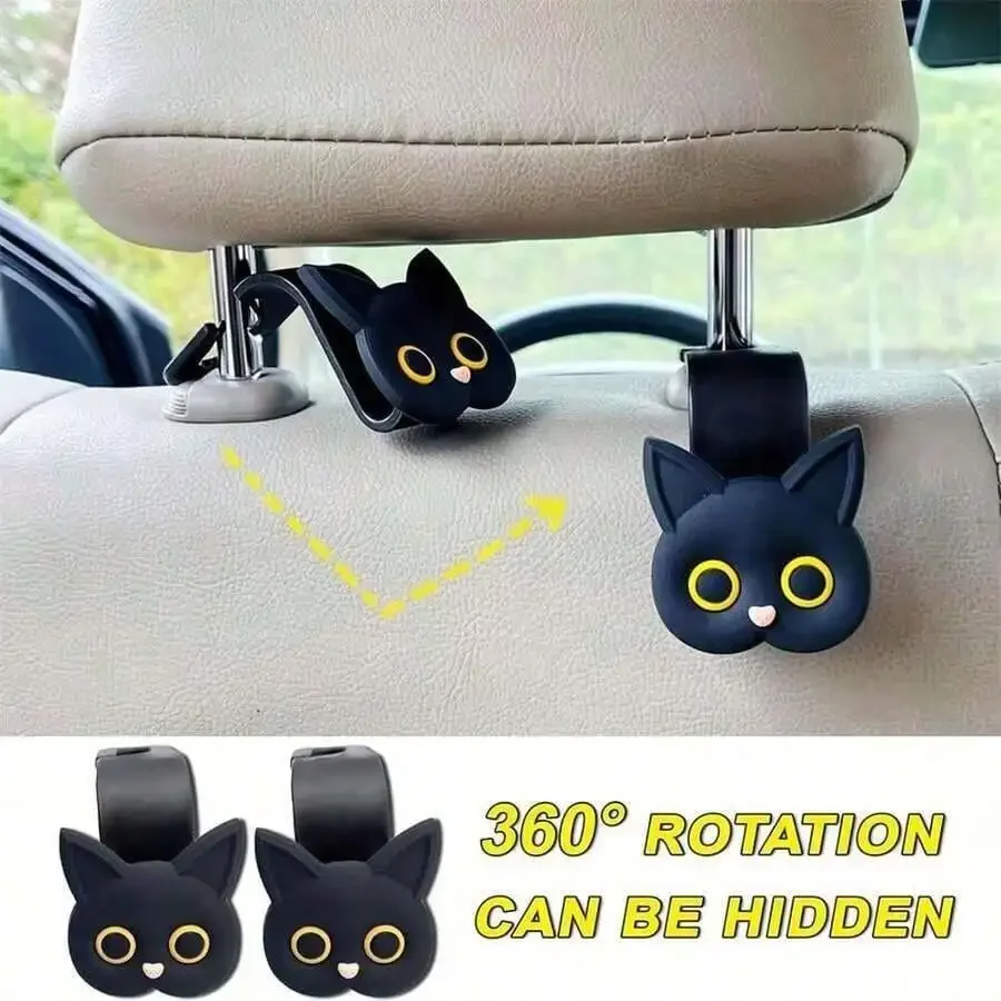 

2pcs 3D Cartoon Cat Car Headrest Hook Hanger Universal Seat Organizer For Handbag Purse Coat