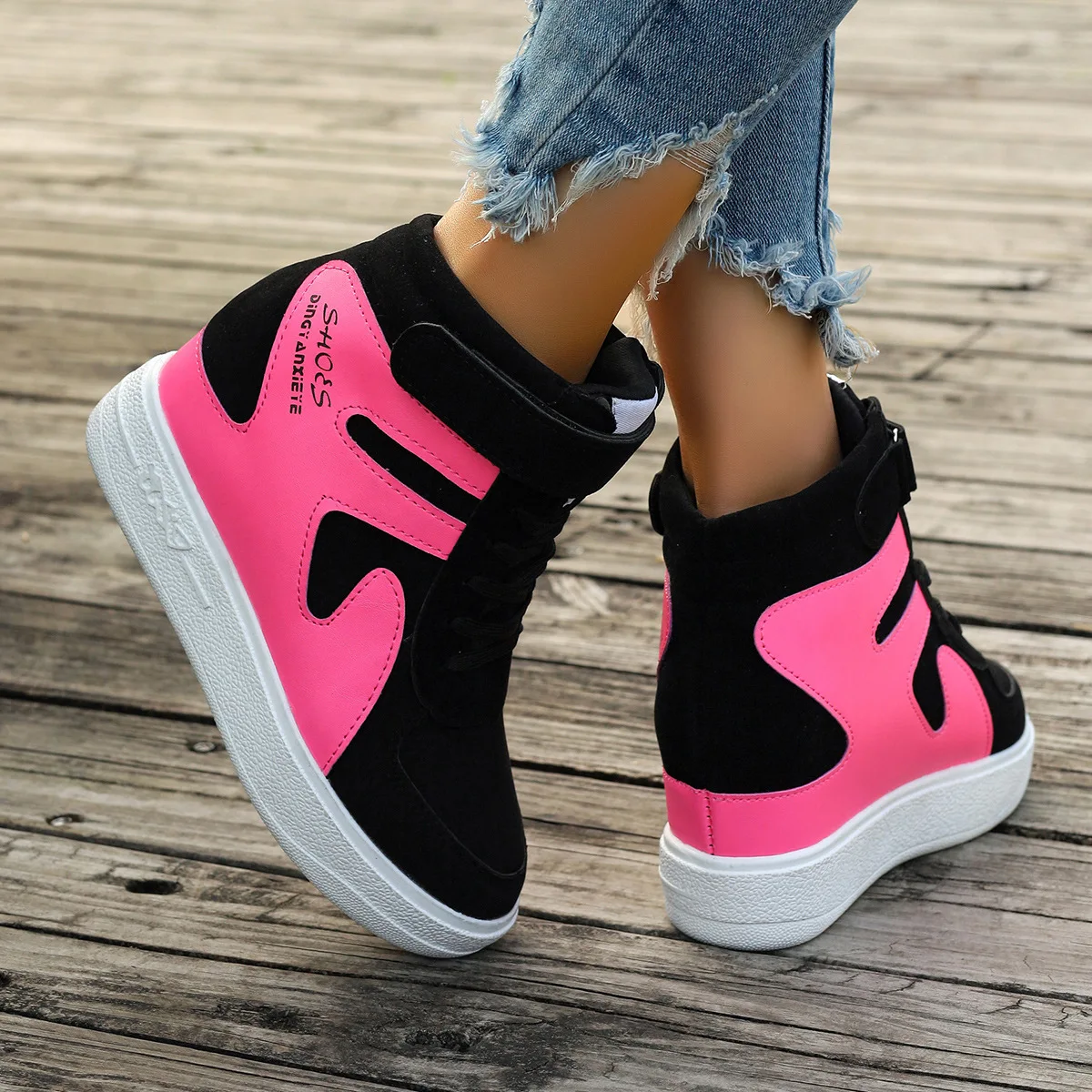 red sneakers women Black Platform Vulcanize Shoes Women High top Platform Sneakers women Casual Wedges shoes Womens Shoes autumn