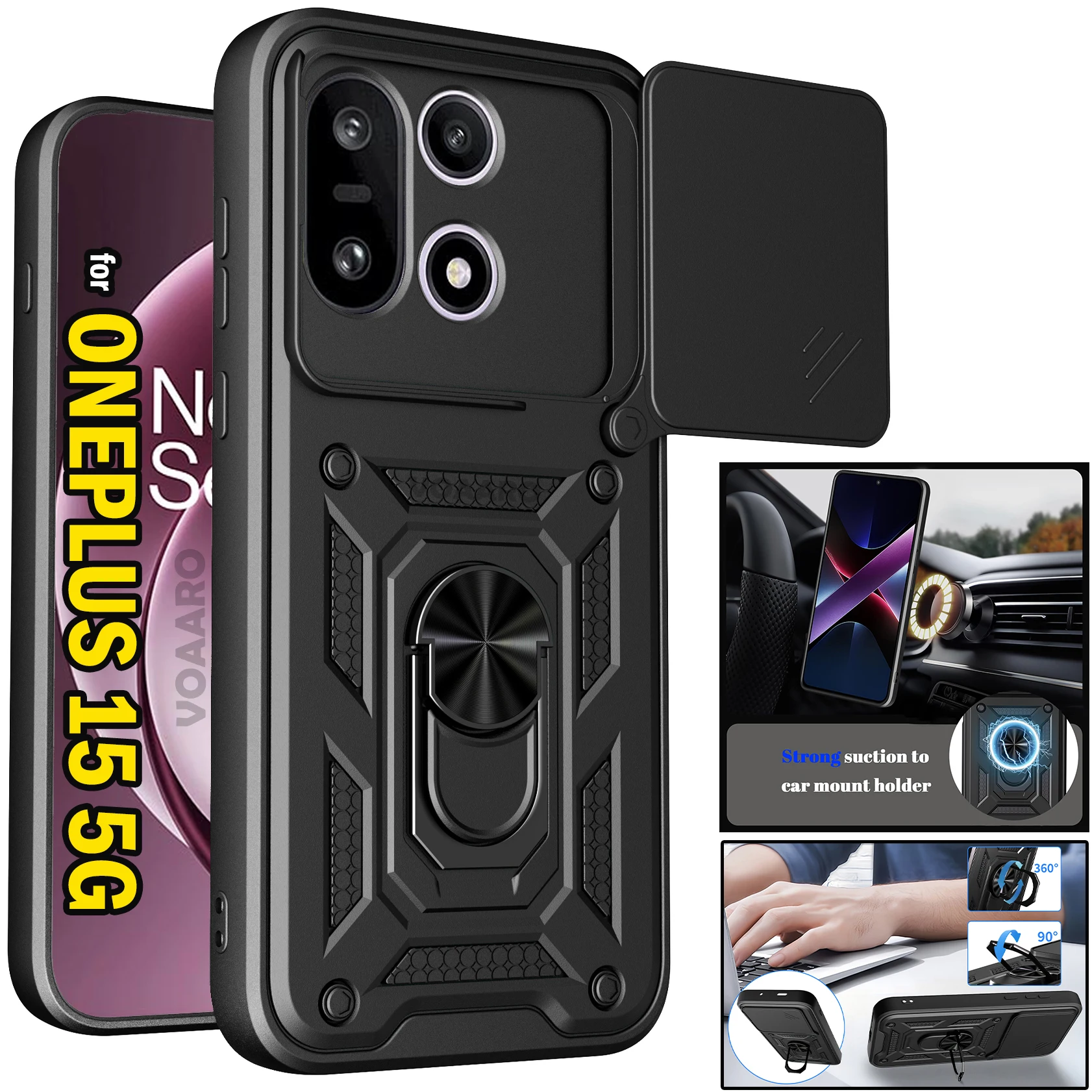 

Защитный чехол-броня с поворотной сдвижной крышкой для камеры и магнитным кольцом-подставкой для OnePlus 15 5G