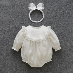 Spring Autumn Baby Girl Bodysuits Cotton Long Sleeve White Lace Girls Jumpsuits Princess Clothes