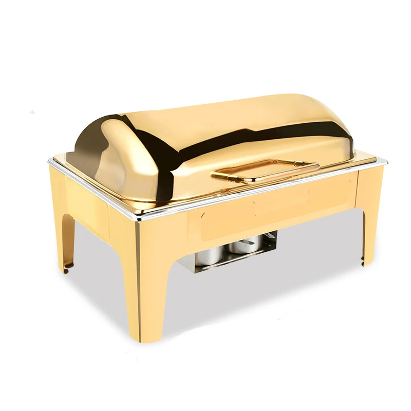 Party Catering Equipment Buffet Set Saving  Round Roll Top Chafer  Luxury Gold Fuel Food Warmer Chafing Dishes