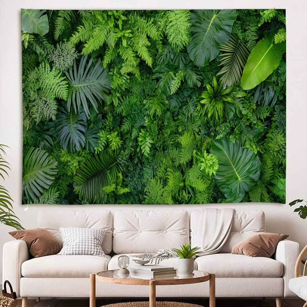 Tropical green plant leaf wall tapestry - made of polyester material, perfect for decorating living room and bedroom walls 3