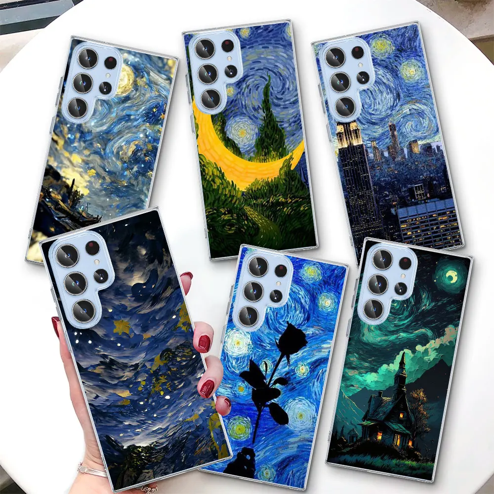 

Чехол Van Gogh Art для Samsung Galaxy S25 Edge S22 S23 S24 S20 Ultra S21 FE S10 Plus Противоударный прозрачный чехол из ТПУ для телефона