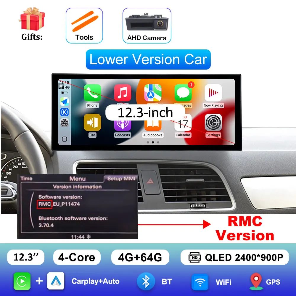 Draadloze Carplay 4G Android 16 voor Audi Q3 2013 - 2018 GPS Navigatie Auto Video Multimedia Speler WiFi BT DSP Stereo Auto Gereedschap