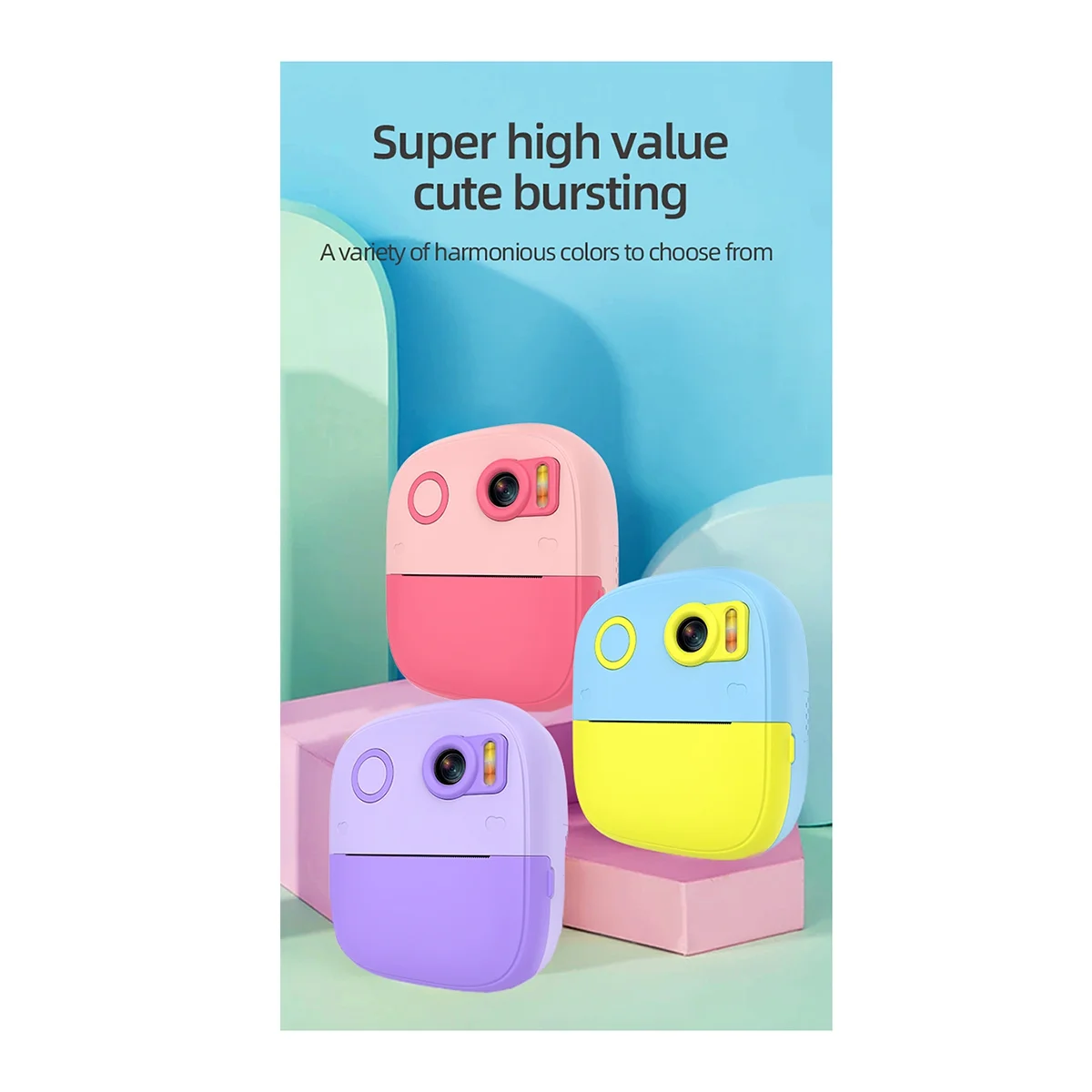 GOB-oFor P5 Polaroid Printer Hd ألعاب الأطفال صور فيديو متعددة الوظائف كاميرا مريحة محمولة، أزرق