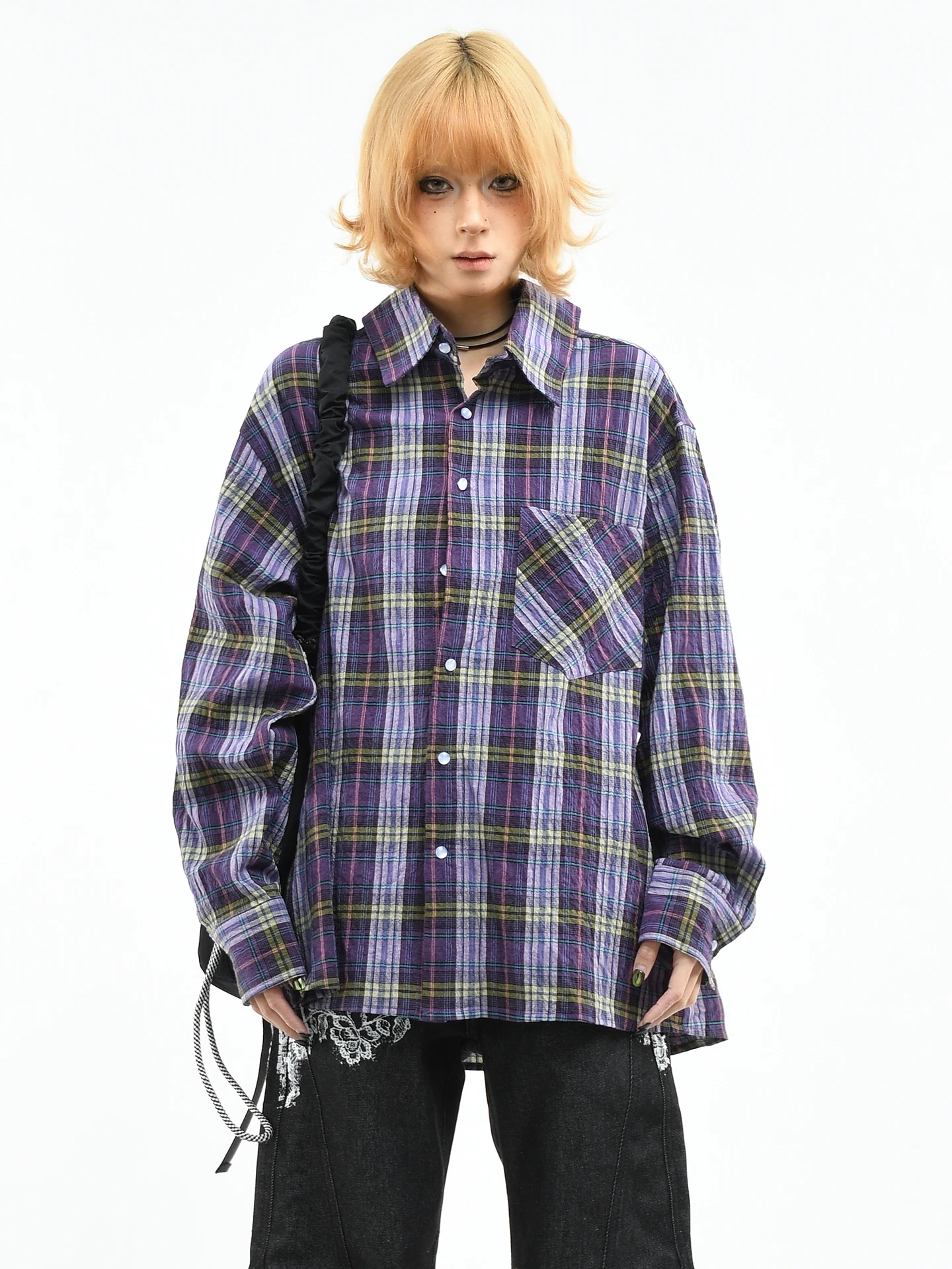 

OV Original American Loose Texture Long Sve irt Women's Spring Vintage Plaid irt Men's Loose Fit Casual Cotton irt