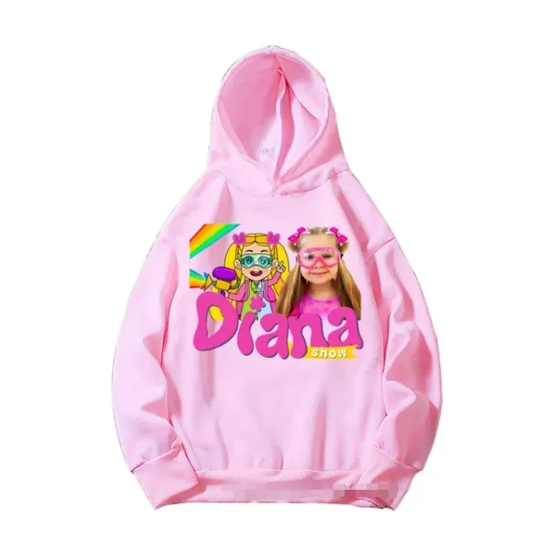 Autumn and Winter Hoodie Girls Pink Sweatshirt New Cute Children Diana and Roma Show Print  Fashion Girls Clothes Sweater