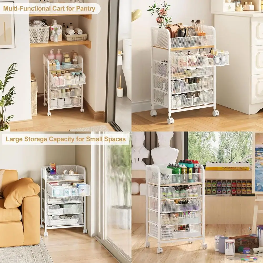 

5-уровневая тележка для рукоделия на колесиках с запираемыми колесами, ящиком для хранения, разделителями «сделай сам», подходит для домашнего офиса, студии рукоделия, спальни, W