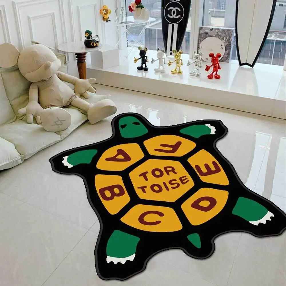 Alfombra decorativa con forma de tortuga, alfombra plegable de área grande para decoración de sala de estar y dormitorio, alfombra suave antideslizante para niños, fácil limpieza