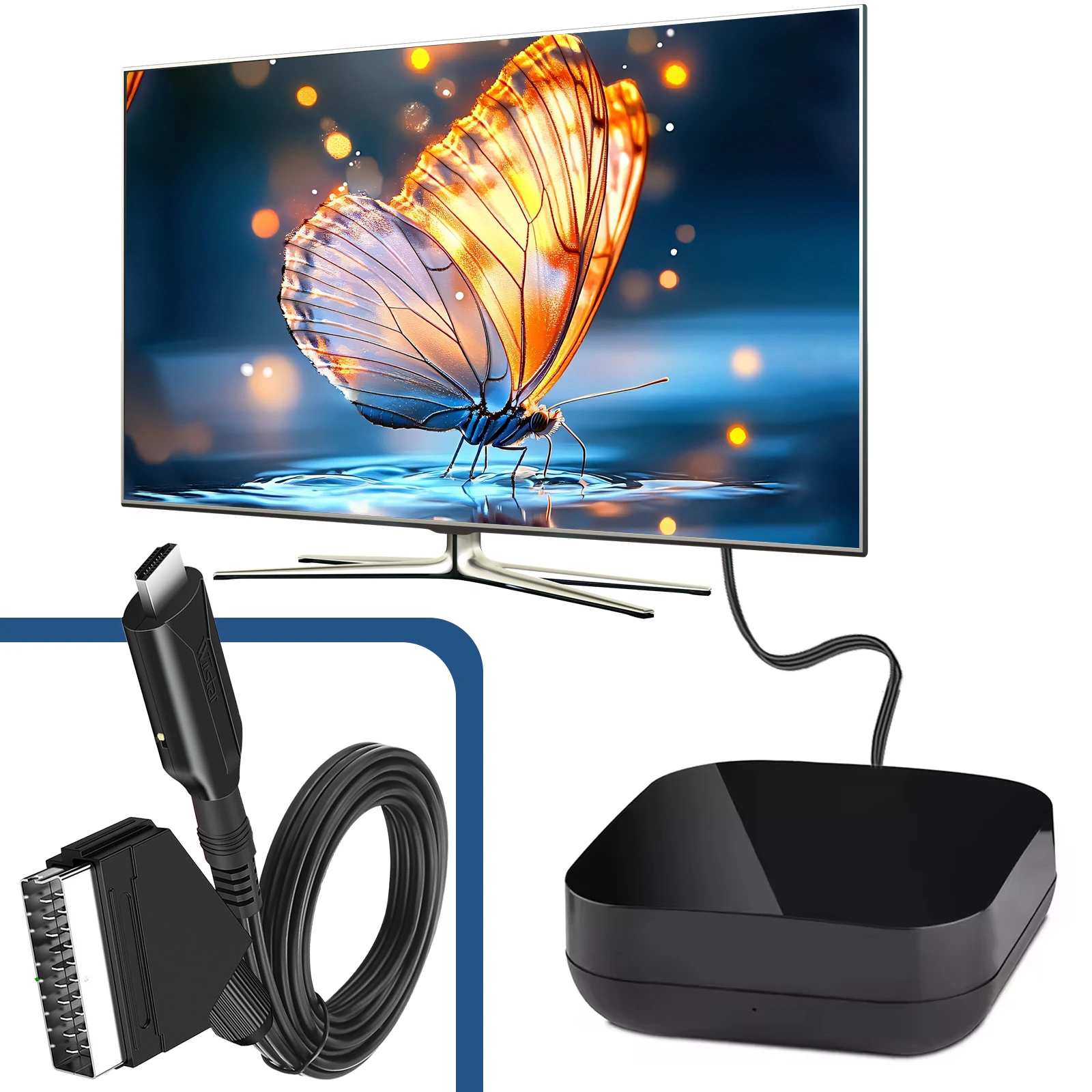 Powice Scart to HDMI Adapter Converter Scart HDMI 1080P with Scart Input Cable and HDMI Output Port for HDTV STB VHS Xbox PS3