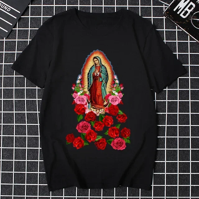 Our Lady of Guadalupe Virgin Mary The Madonna Religious Graphic T-Shirt Summer Men Short Sleeve O-Neck Unisex T Shirt New Male