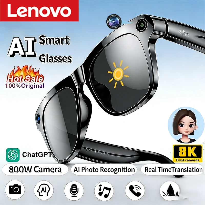 Lenovo 2026 8K HD AI Smart Glasses Bluetooth-oproepen 1200MP camera ChatGPT spraakassistent muziekspeler vertaalfunctie slimme zonnebril - afbeelding 2
