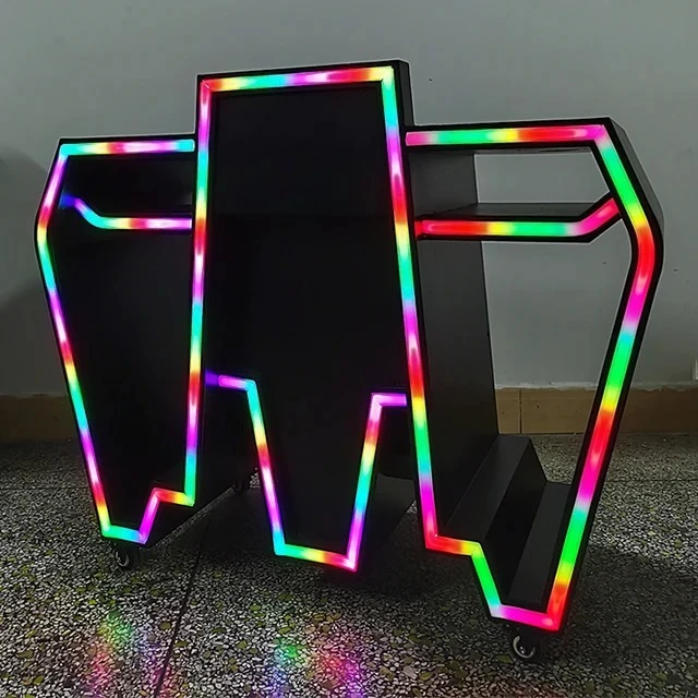 Custom Logo Nightclub Night Club Luminous Lighting Moveable LED Facade DJ Booth for Night Club