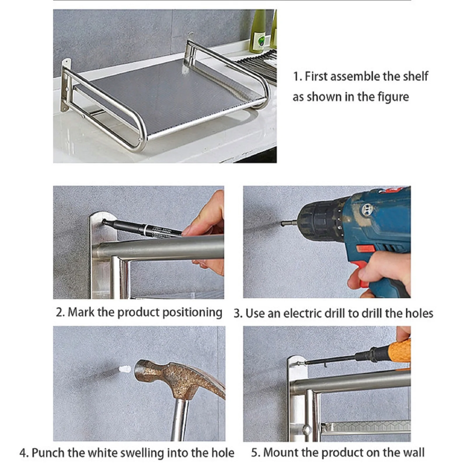 Imagem -03 - Forno Microondas Prateleira de Microondas Wall Mounted Kitchen Shelf Counter 53 cm Single Layer Mais Ganchos Aço Inoxidável