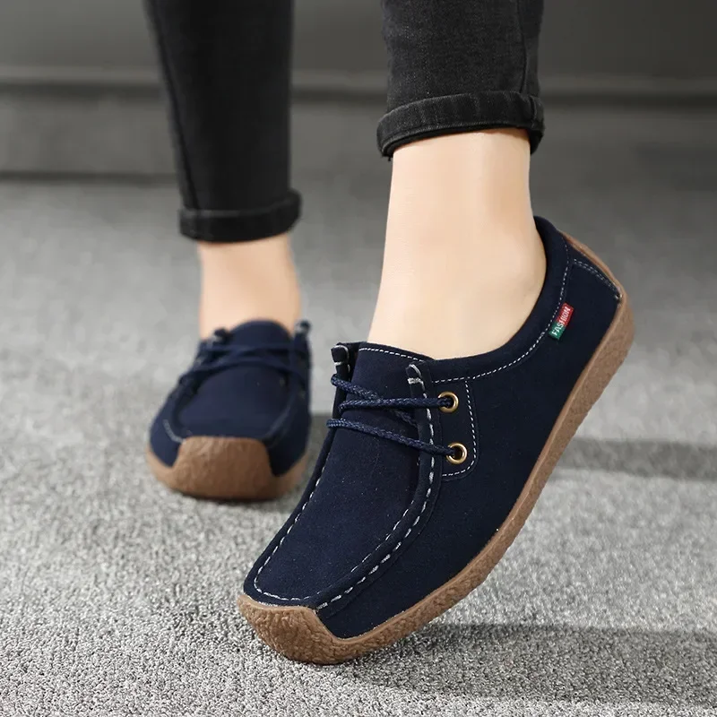 New Arrival Women Casual Shoes 2024 Suede Leather Flats Sneakers Lace Up Moccasins Ladies Shoes Fashion Loafers Plus Size 35-42