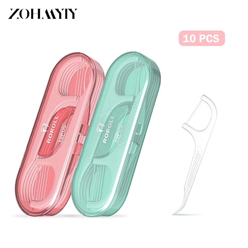 

10pcs/box Dental Floss Stick Portable Box Disposable Toothpicks Interdental Brush Floss Deep Teeth Cleaning Dental Floss Random