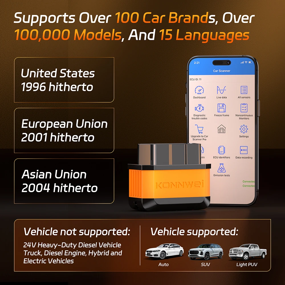 Picture 5: KONNWEI KW905 ELM327 OBD2 Scanner Bluetooth 5.0 Engine Fault Scanner Tool OBDII Code Reader Diagnostic Tool for Android/IOS