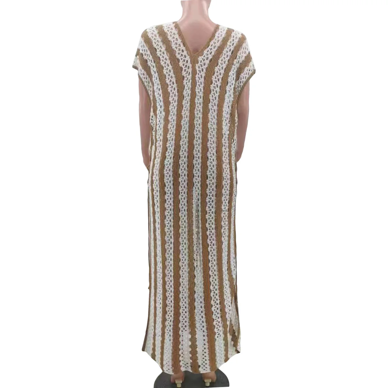 European and American Fashion Sexy Hollow Knitted Sleeveless Loose Split Beach Dress long dress
