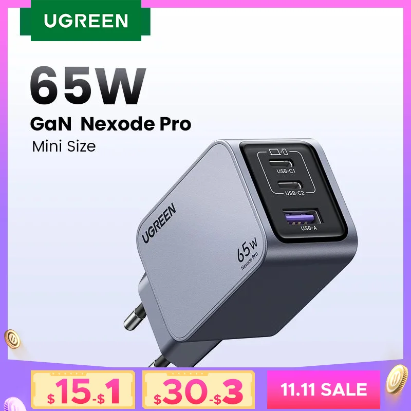 UGREEN 65W GaN Charger Type C Quick Charge 4.0 3.0 USB Charger For iPhone 16 15 14 Pro Macbook Air Laptop Tablet PD Fast Charger