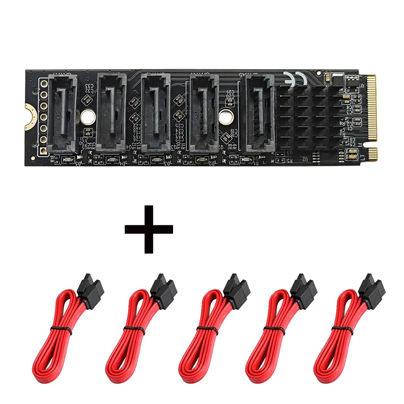 5 Port SATA 3 M.2 PCIe Expansion Card JMB585 Controller M2 NVME M-KEY To SATA Adapter with 5 SATA Cable For PC NAS NVR Hard Disk