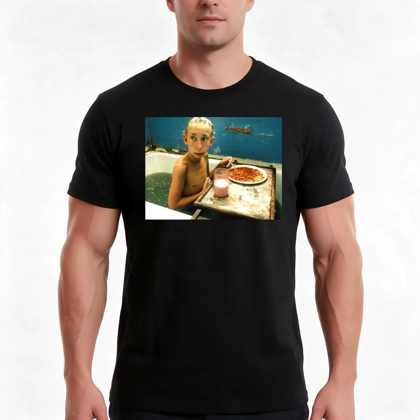 Gummo Bath tub T-Shirt, Summer Casual Cotton Tee, Oversized Streetwear Tops, Vintage Graphic Print, Loose Fit Short Sleeve
