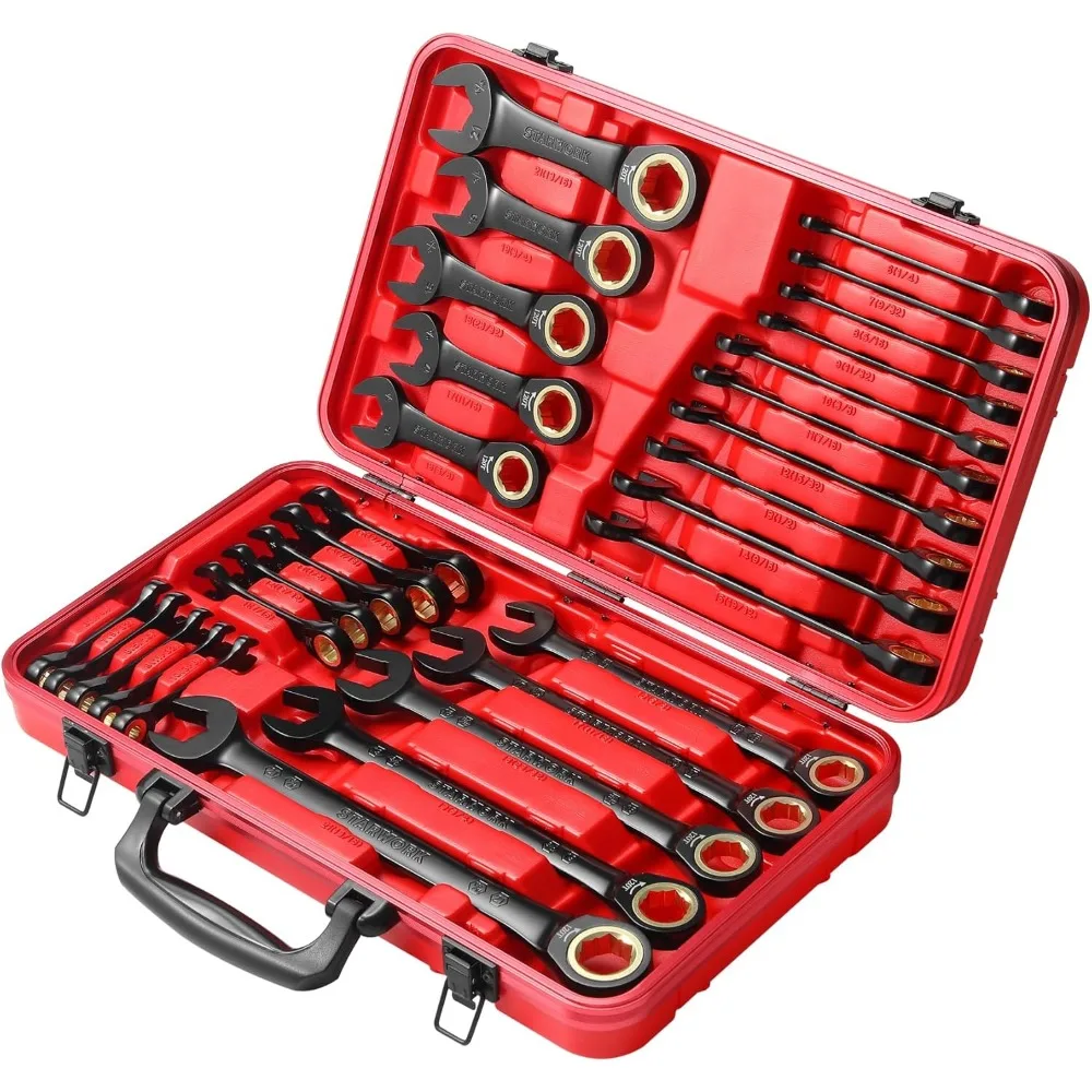 VERO MECCANICO ™   Set di 30 chiavi a cricchetto SAE e metriche 120T, serie regalo con custodia nera, professionale