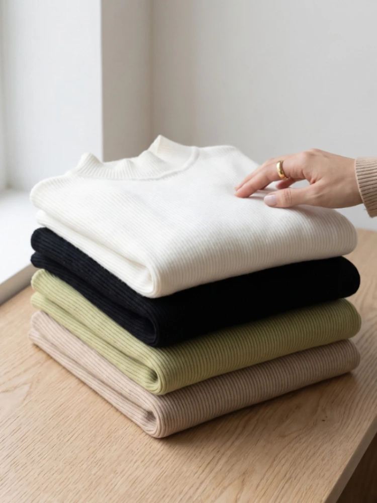 Mock Neck Women Sweater Autumn Winter Vintage Basic Solid Knitted Tops Casual Slim Pullover Korean Sweaters Simple Chic Jumpers